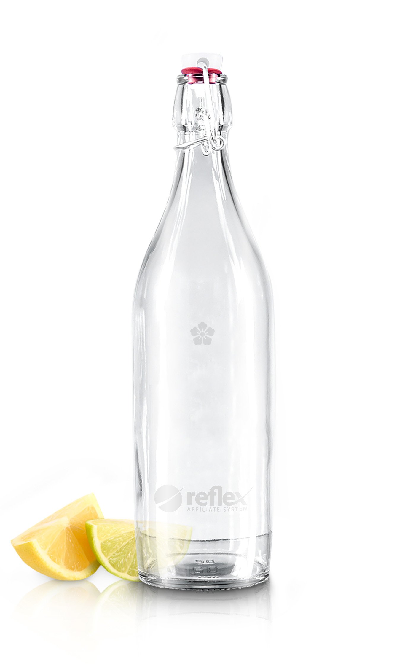 Promotional 1ltr Round White Cap Swing Top Bottle, Personalised by MoJo