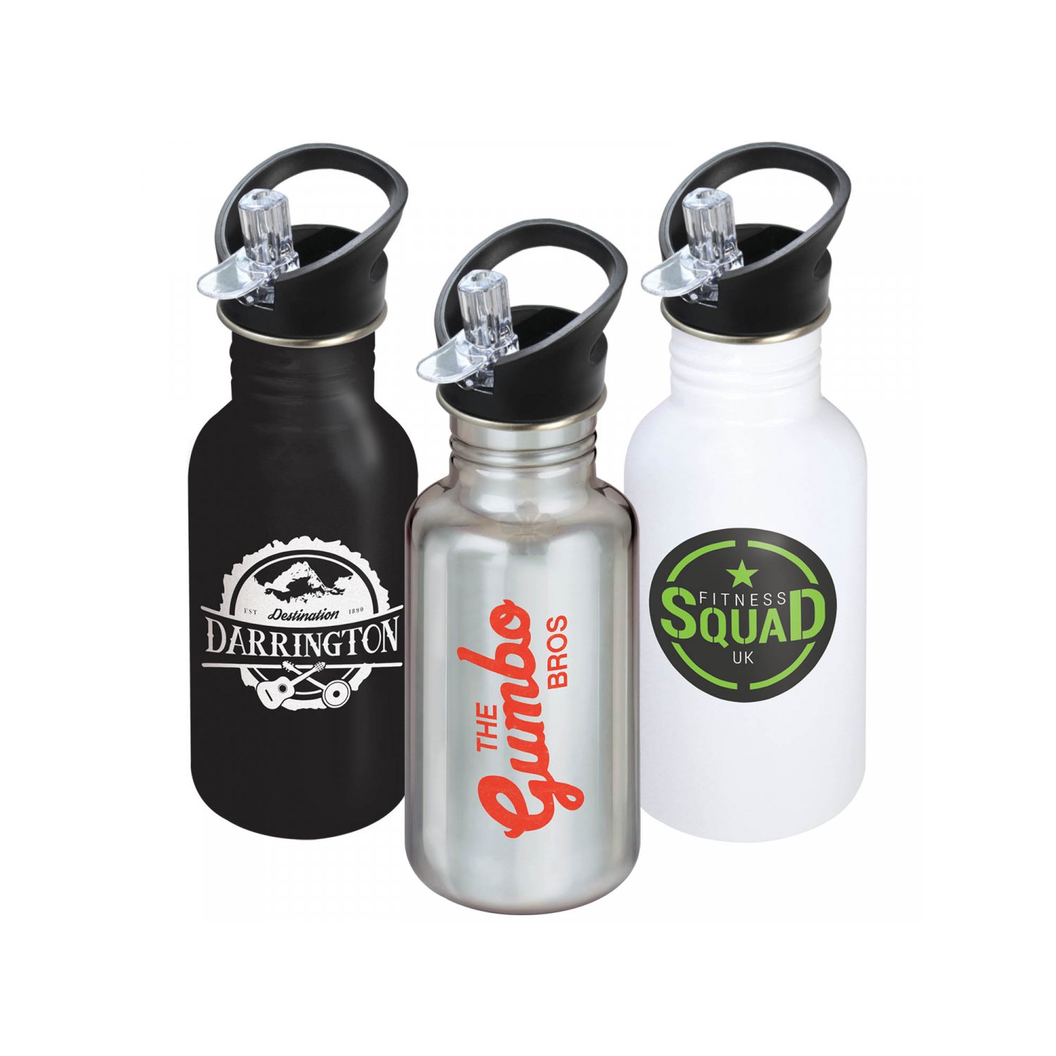 Promotional 500ml Stainless Steel Bottle with Flip Straw, Personalised