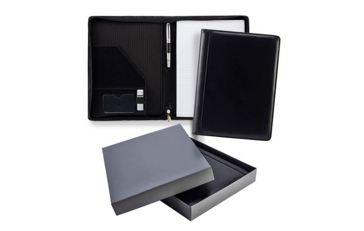 Black Ascot Leather A4 Zipped Conference Folder