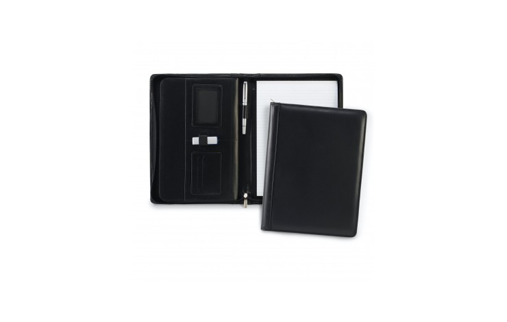 Black Ascot Leather A4 Zipped Deluxe Conference Folder