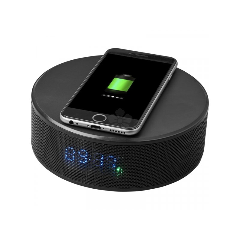 Promotional Circle Wireless Charging Alarm Clock Speaker, Personalised