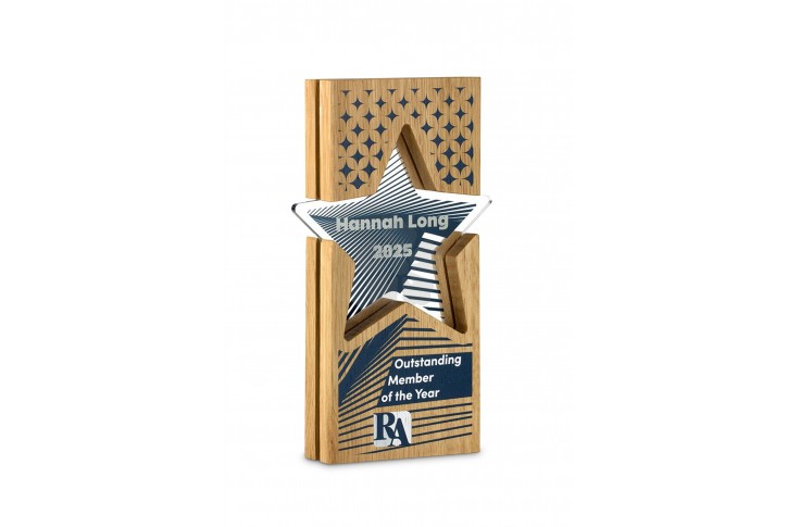 Promotional Full Colour Oak Layered Acrylic Inset Star Award ...