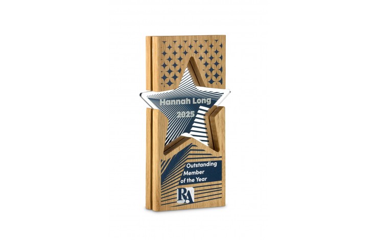 Promotional Full Colour Oak Layered Acrylic Inset Star Award ...