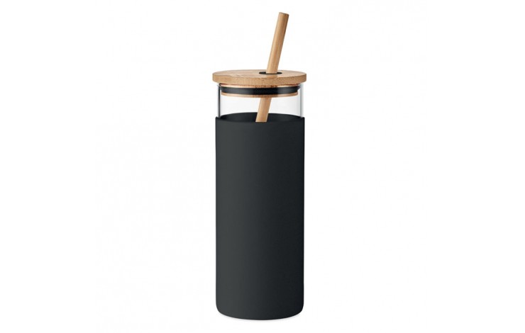 Glass Tumbler with Wooden Lid & Straw