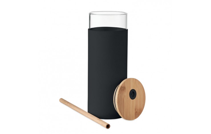 Glass Tumbler with Wooden Lid & Straw