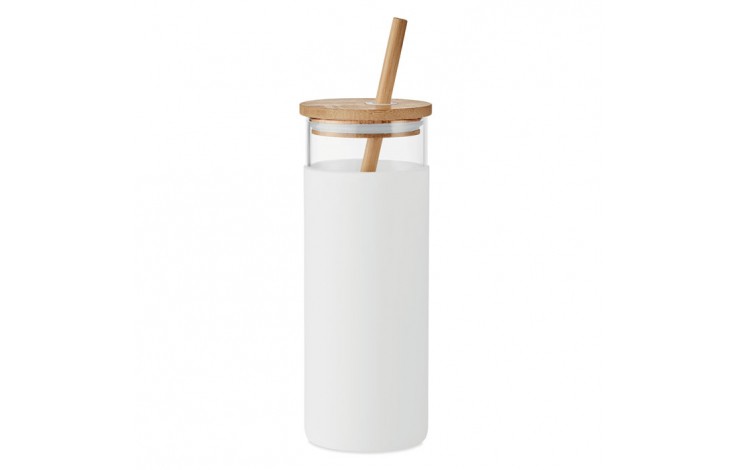 Glass Tumbler with Wooden Lid & Straw