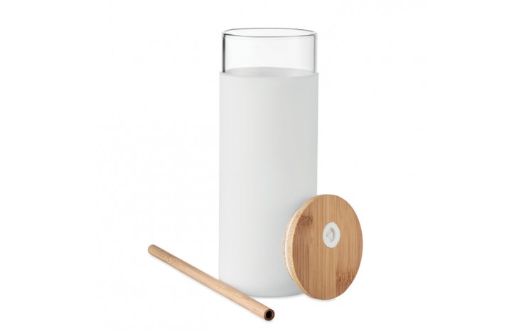 Glass Tumbler with Wooden Lid & Straw