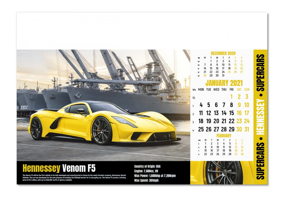 Promotional Supercars Wall Calendar, Personalised by MoJo Promotions