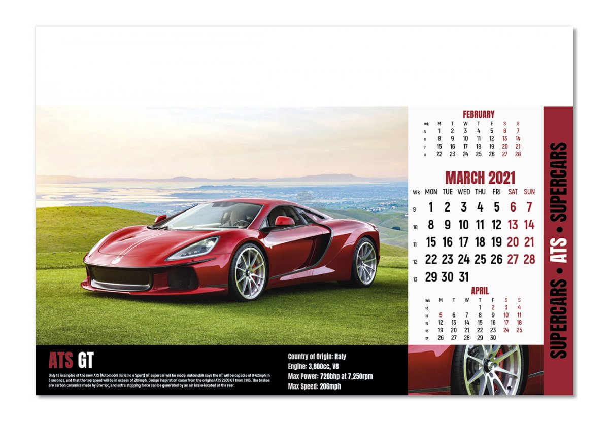 Promotional Supercars Wall Calendar, Personalised by MoJo Promotions