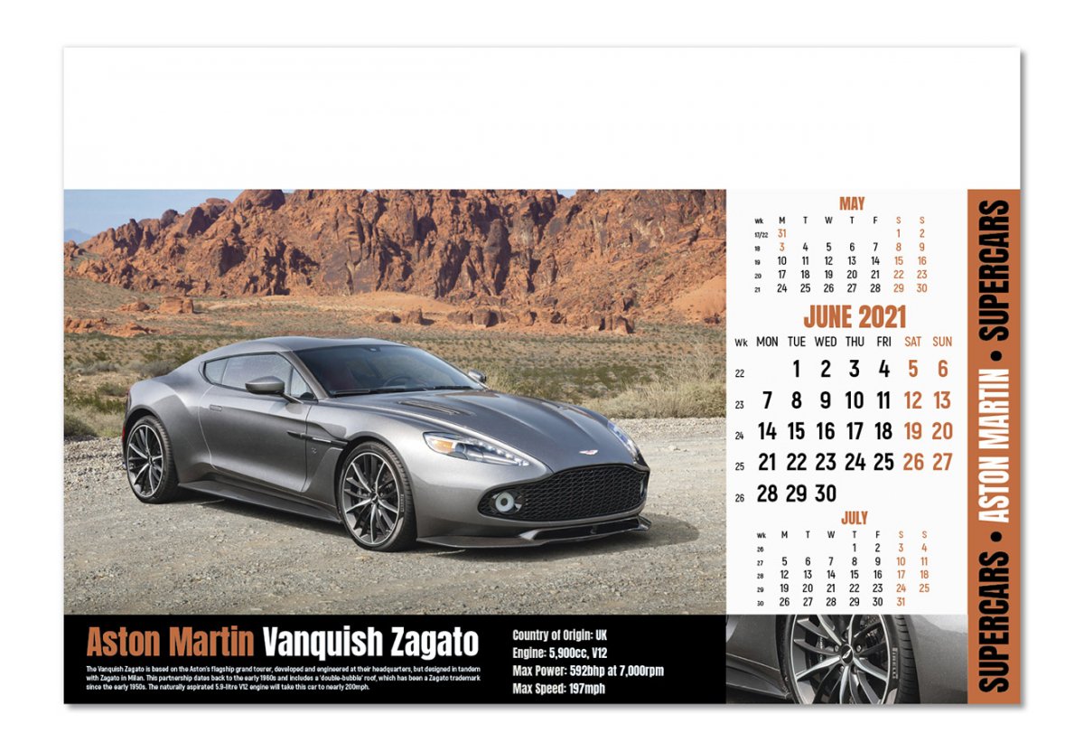 Promotional Supercars Wall Calendar, Personalised by MoJo Promotions
