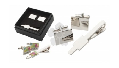 personalised tie pin and cufflink set